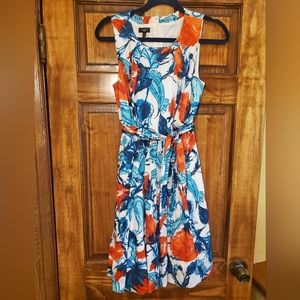 Talbots Colorful Floral Sun Dress 100% Cotton with Belt Size 8P